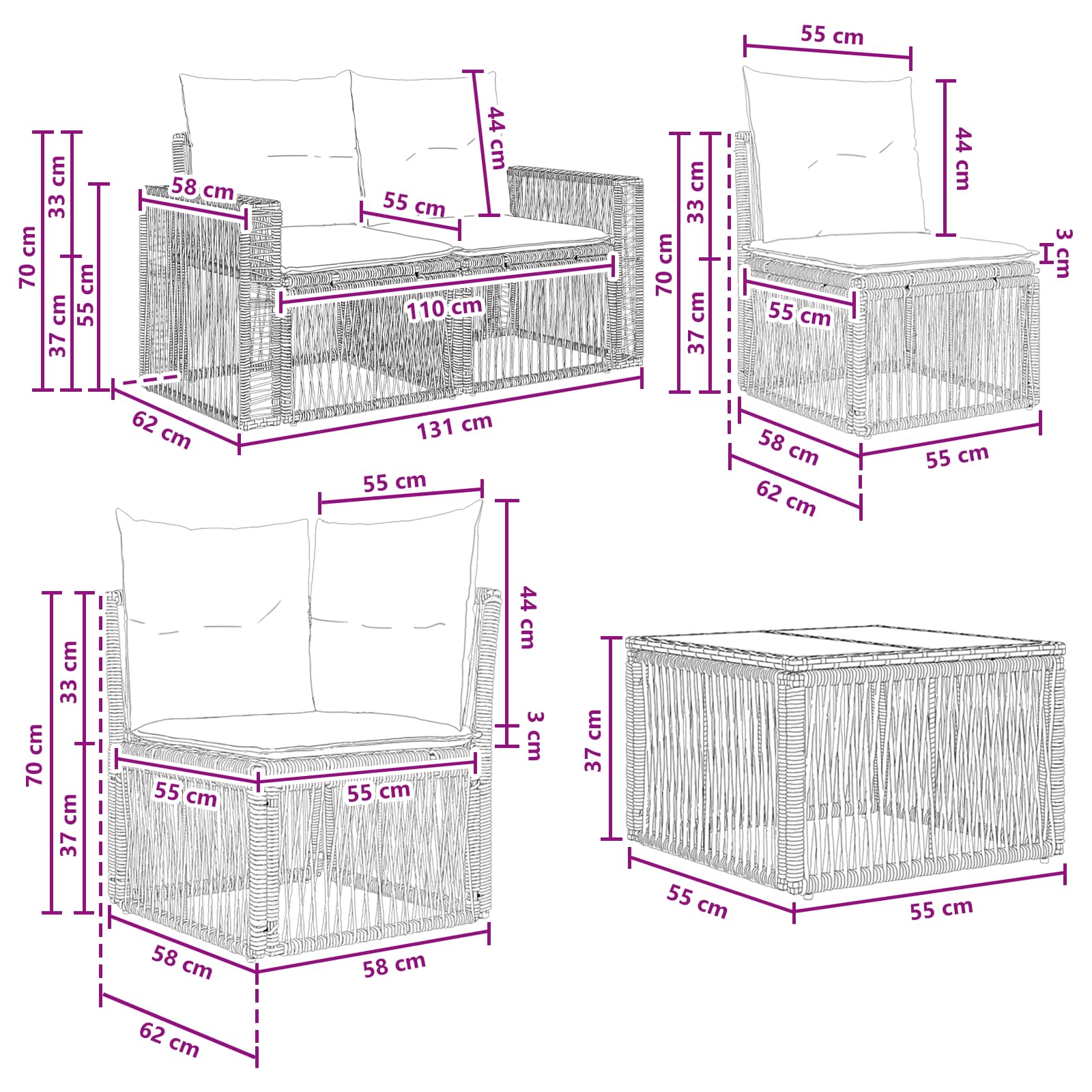 Set Divano da Giardino 9 pcs Nero e Bianco Crema polyrattan | homemem39