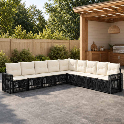 Set Divano da Giardino 9 pz Nero e Bianco Crema polyrattan | homemem39