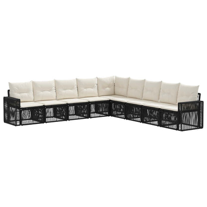 Set Divano da Giardino 9 pcs Nero e Bianco Crema polyrattan