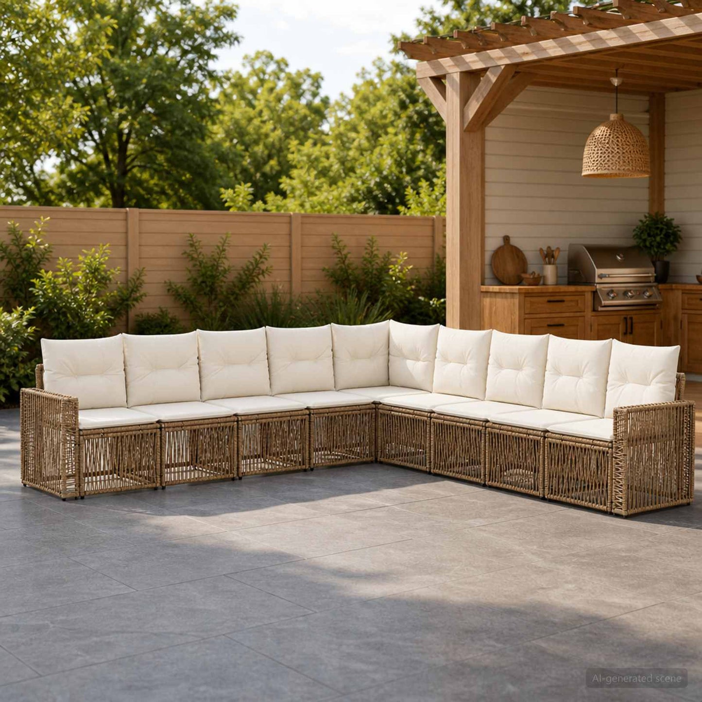 Set Divano da Giardino 9 pcs Beige e Bianco Crema polyrattan | homemem39