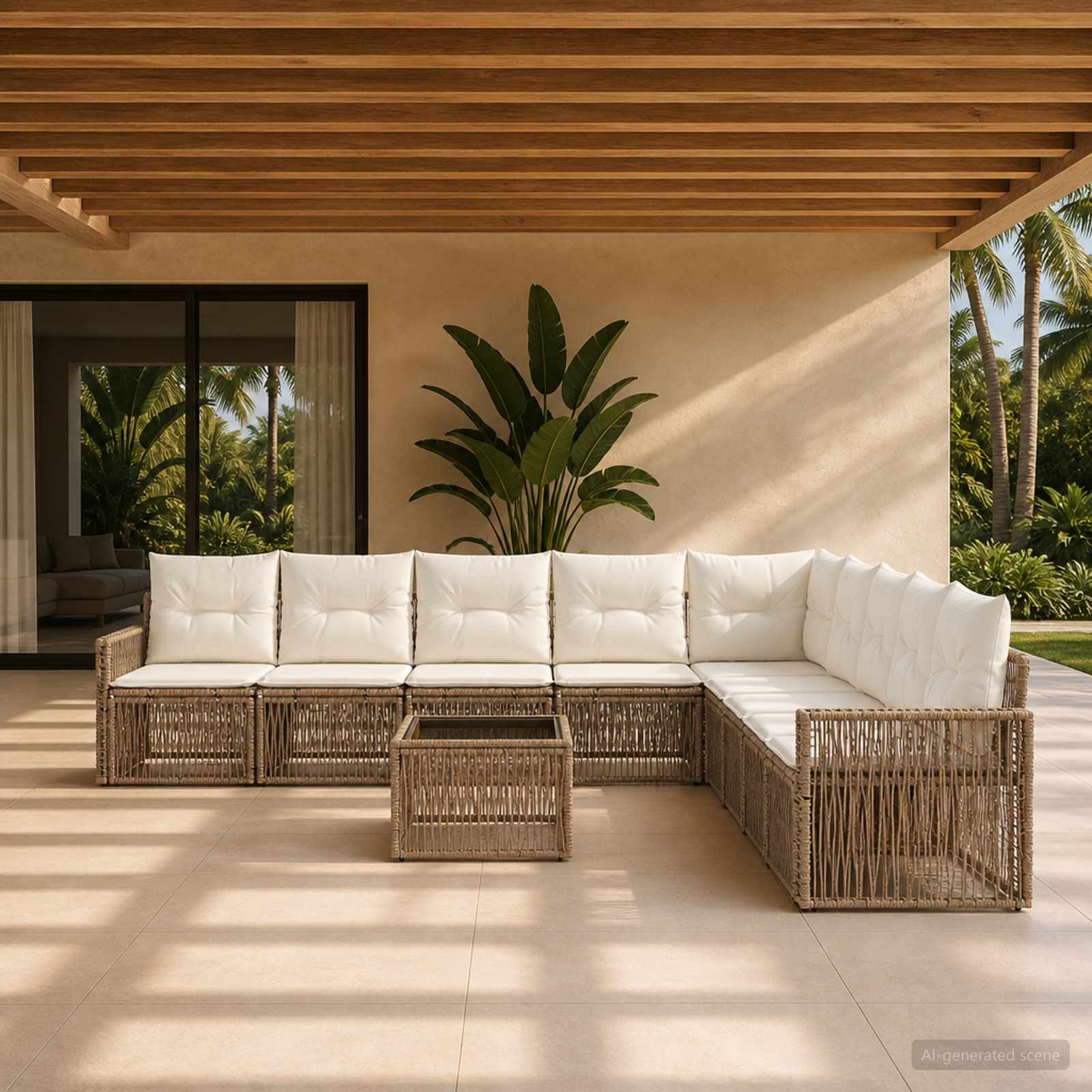 Set Divano da Giardino 10 pcs Beige e Bianco Crema polyrattan | homemem39