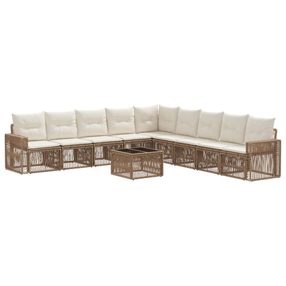 Set Divano da Giardino 10 pcs Beige e Bianco Crema polyrattan | homemem39