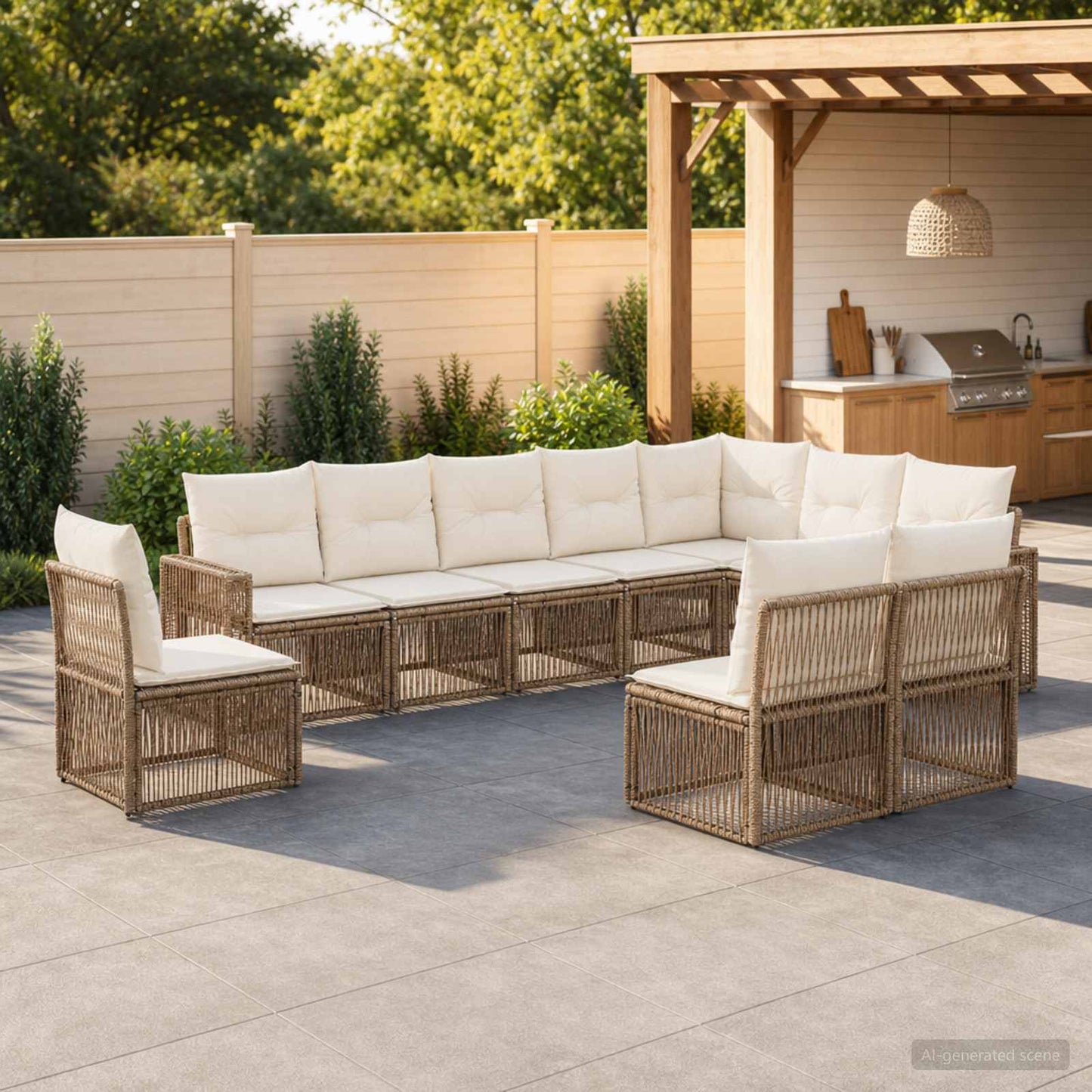 Set Divano da Giardino 10 pcs Beige e Bianco Crema polyrattan | homemem39