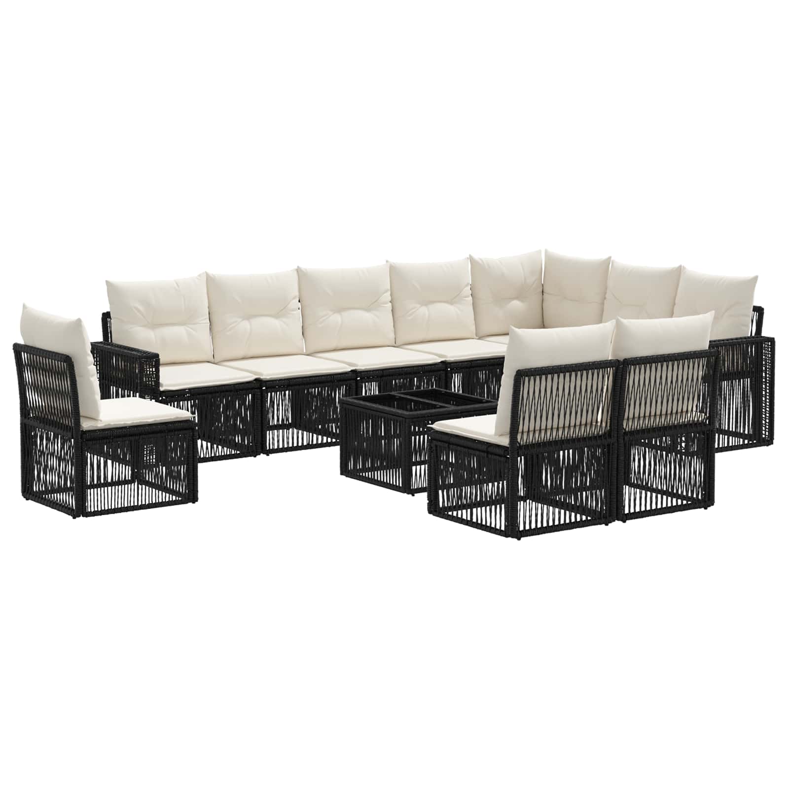 Set Divano da Giardino 11 pcs Nero e Bianco Crema polyrattan | homemem39