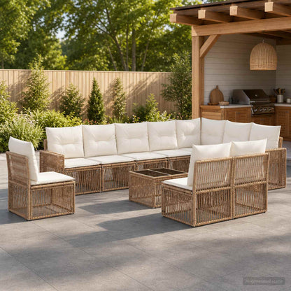 Set Divano da Giardino 11 pcs Beige e Bianco Crema polyrattan | homemem39