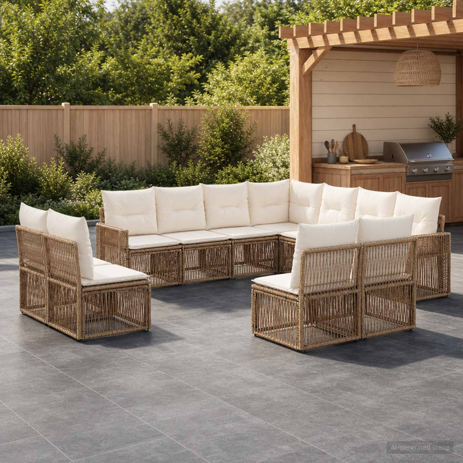 Set Divano da Giardino 11 pcs Beige e Bianco Crema polyrattan | homemem39