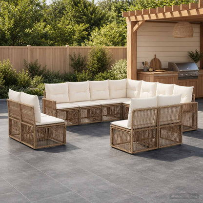 Set Divano da Giardino 11 pcs Beige e Bianco Crema polyrattan | homemem39