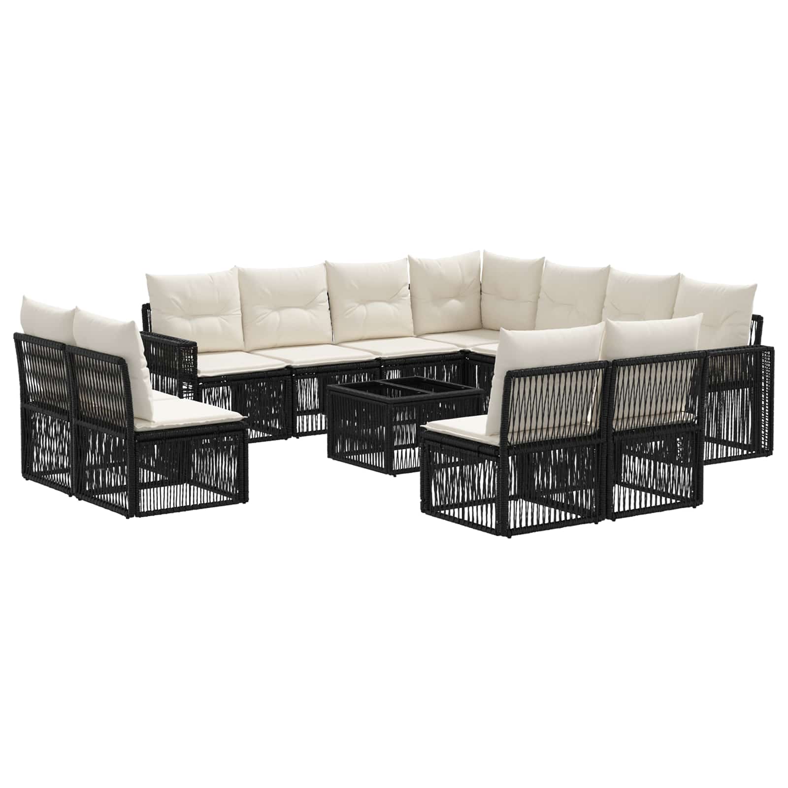 Set Divano da Giardino 12 pcs Nero e Bianco Crema polyrattan | homemem39