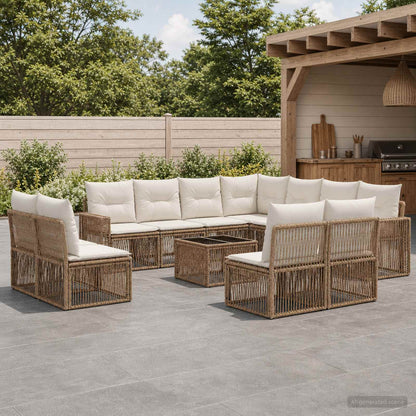Set Divano da Giardino 12 pcs Beige e Bianco Crema polyrattan | homemem39