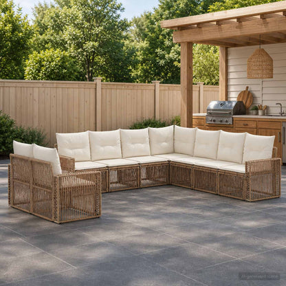 Set Divano da Giardino 9 pcs Beige e Bianco Crema polyrattan | homemem39