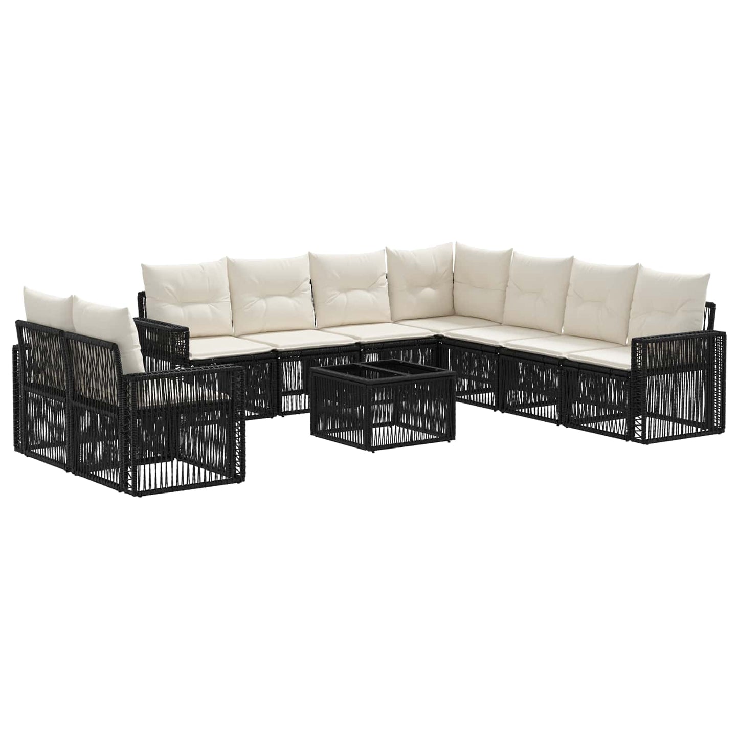 Set Divano da Giardino 10 pcs Nero e Bianco Crema polyrattan | homemem39