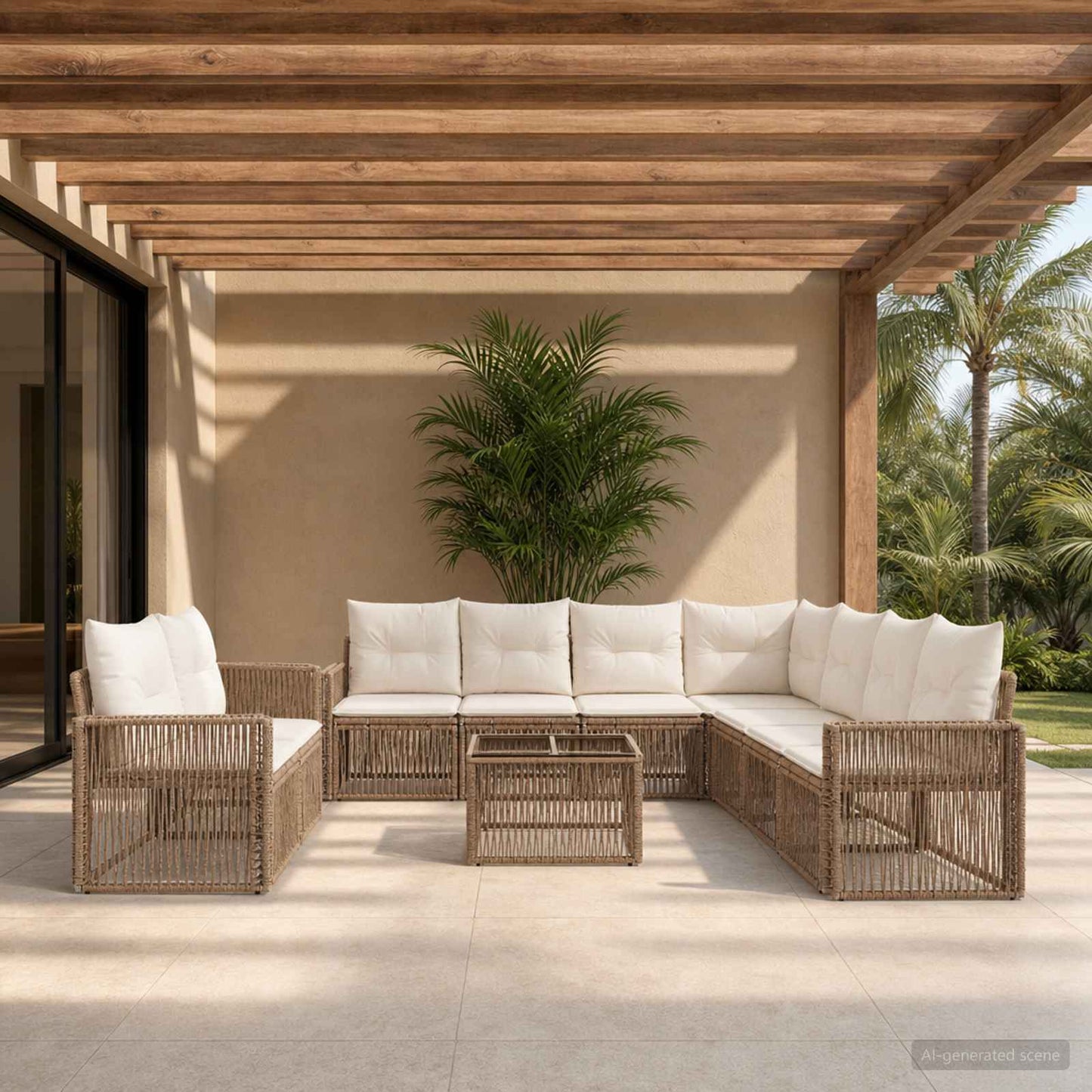Set Divano da Giardino 10 pcs Beige e Bianco Crema polyrattan | homemem39