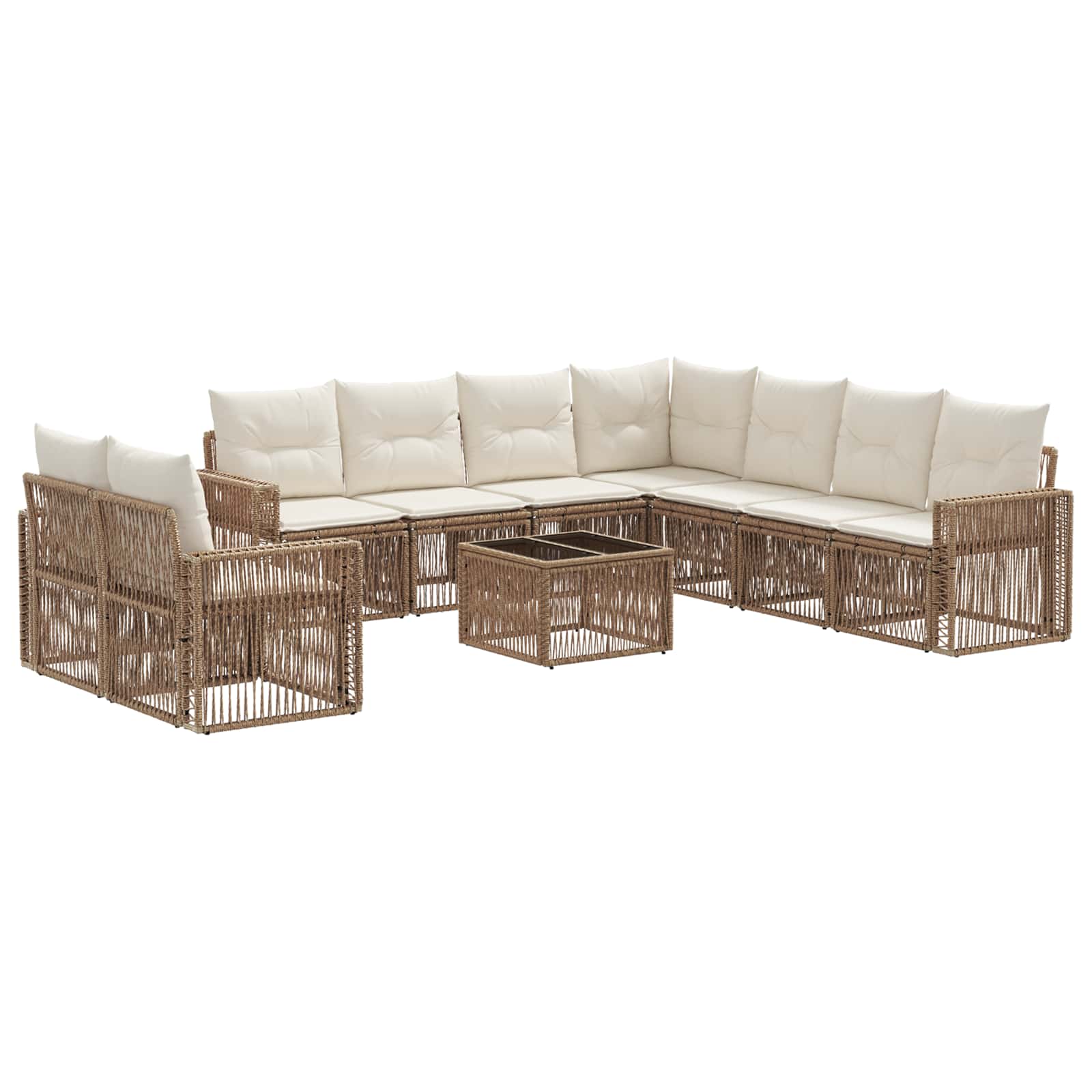 Set Divano da Giardino 10 pcs Beige e Bianco Crema polyrattan | homemem39