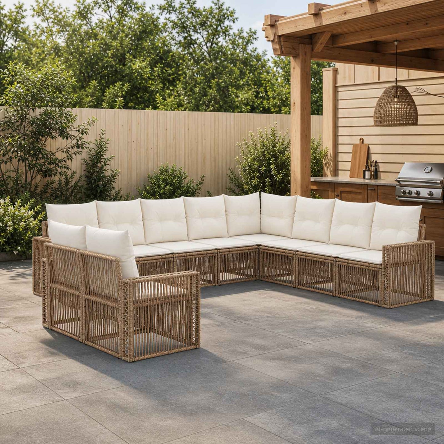 Set Divano da Giardino 10 pcs Beige e Bianco Crema polyrattan | homemem39