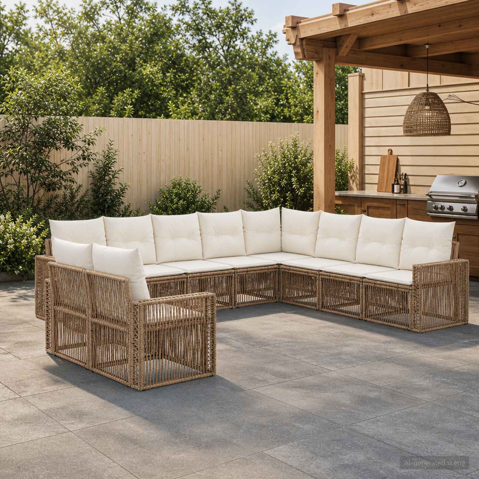 Set Divano da Giardino 10 pcs Beige e Bianco Crema polyrattan | homemem39