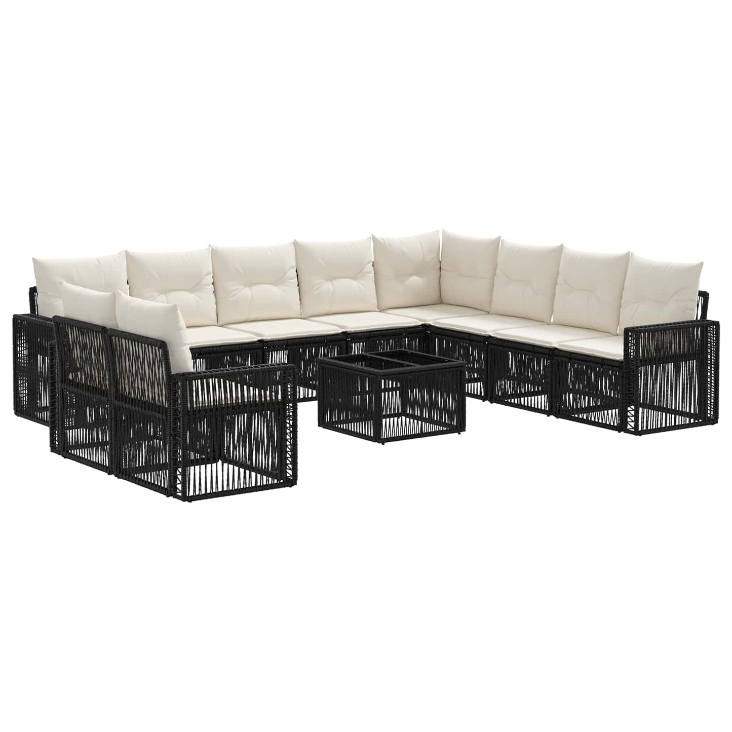 Set Divano da Giardino 11 pcs Nero e Bianco Crema polyrattan | homemem39