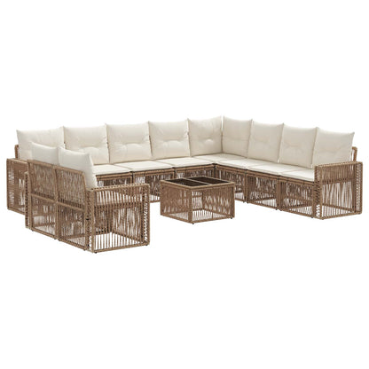 Set Divano da Giardino 11 pcs Beige e Bianco Crema polyrattan | homemem39