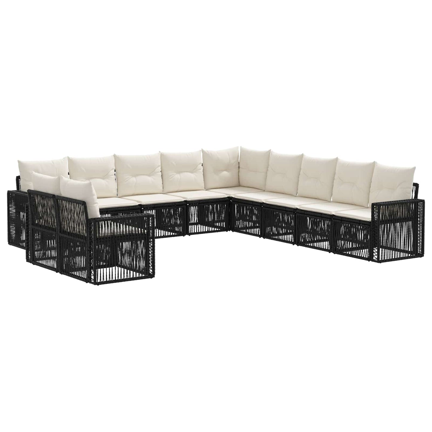 Set Divano da Giardino 11 pcs Nero e Bianco Crema polyrattan | homemem39