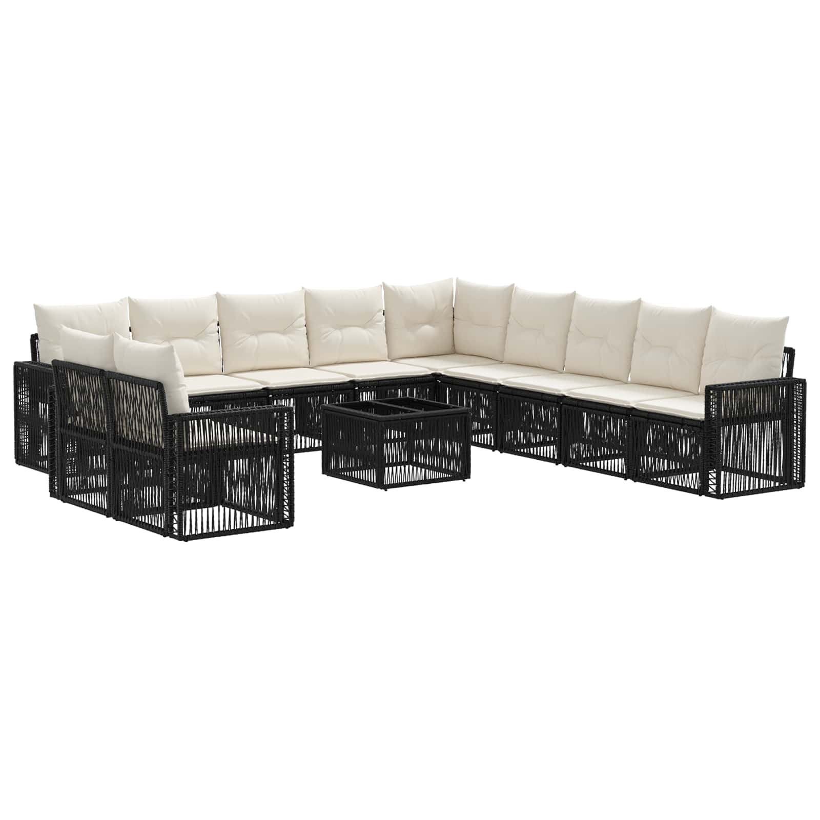 Set Divano da Giardino 12 pcs Nero e Bianco Crema polyrattan | homemem39