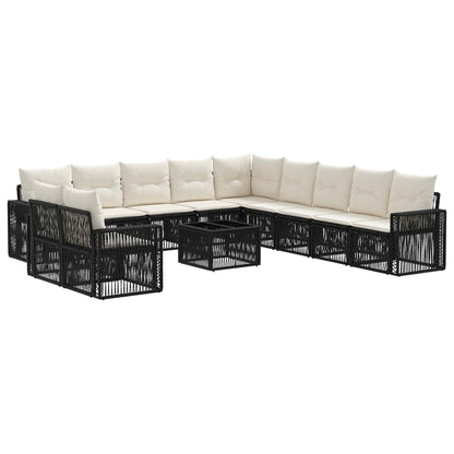 Set Divano da Giardino 12 pcs Nero e Bianco Crema polyrattan | homemem39
