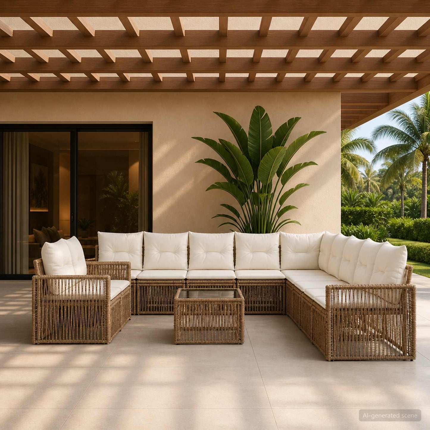 Set Divano da Giardino 12 pcs Beige e Bianco Crema polyrattan | homemem39