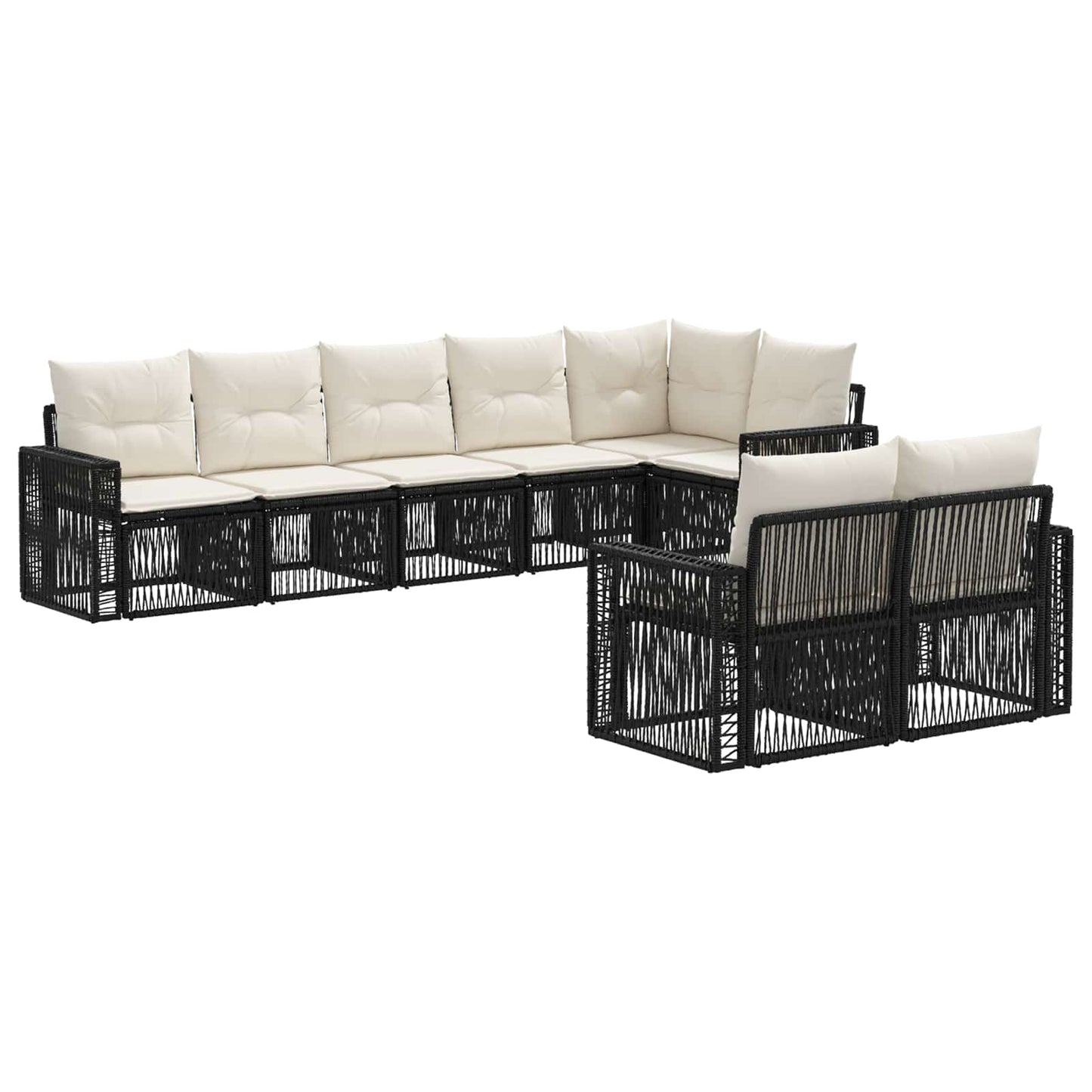 Set Divano da Giardino 8 pcs Nero e Bianco Crema polyrattan | homemem39