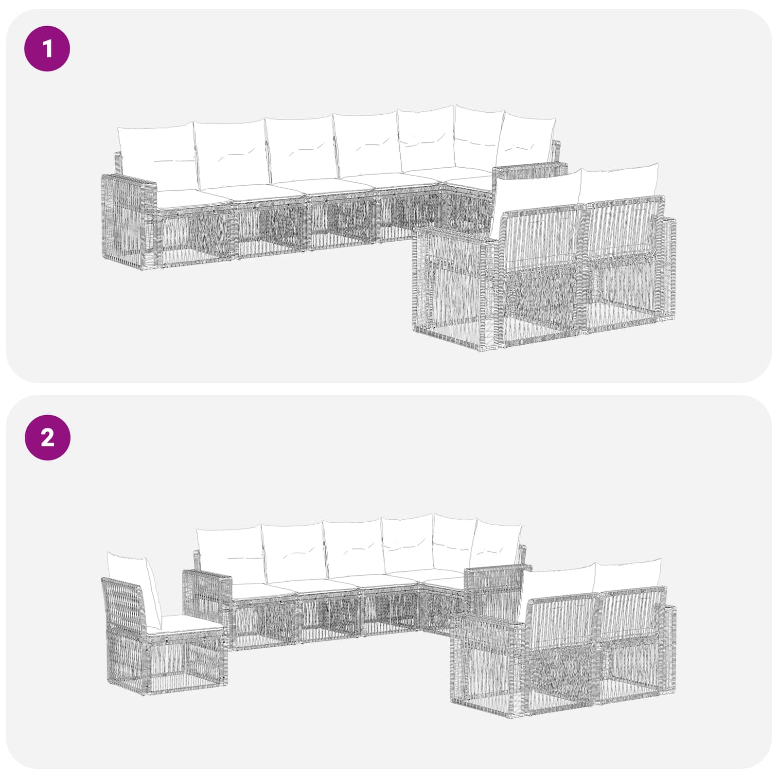 Set Divano da Giardino 8 pcs Nero e Bianco Crema polyrattan | homemem39