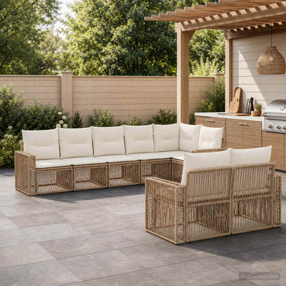 Set Divano da Giardino 8 pcs Beige e Bianco Crema polyrattan | homemem39