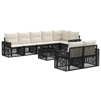 Set Divano da Giardino 9 pcs Nero e Bianco Crema polyrattan | homemem39