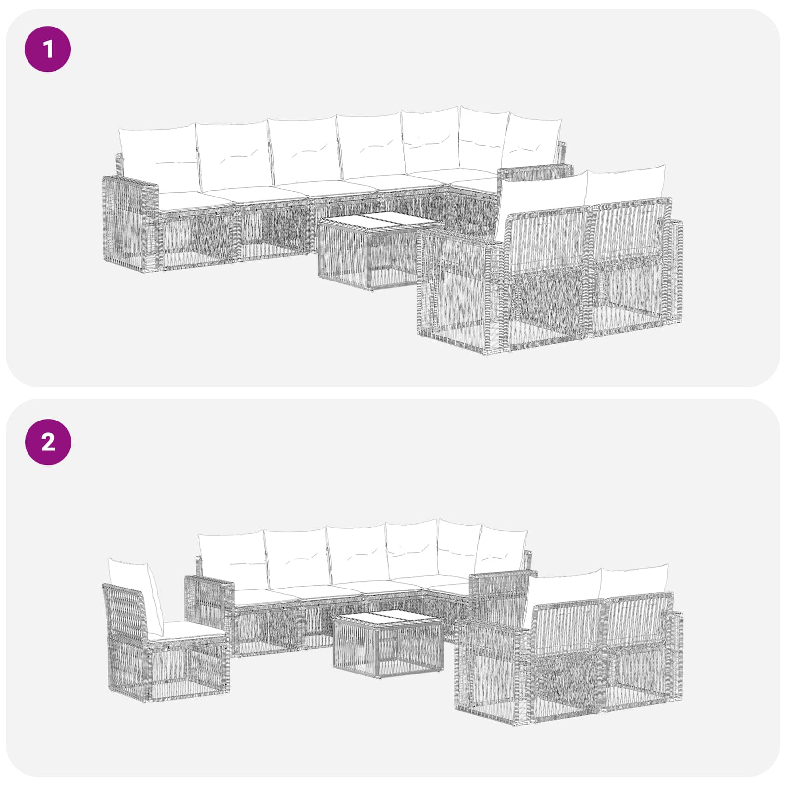 Set Divano da Giardino 9 pcs Grigio e Grigio Scuro polyrattan | homemem39