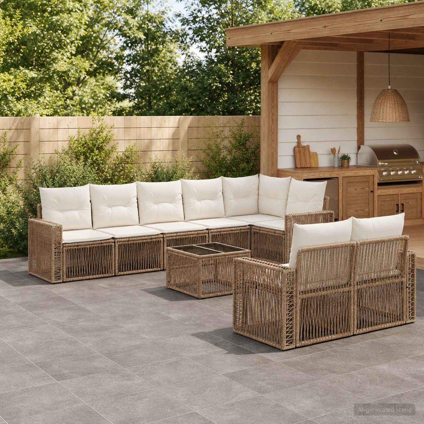Set Divano da Giardino 9 pcs Beige e Bianco Crema polyrattan | homemem39