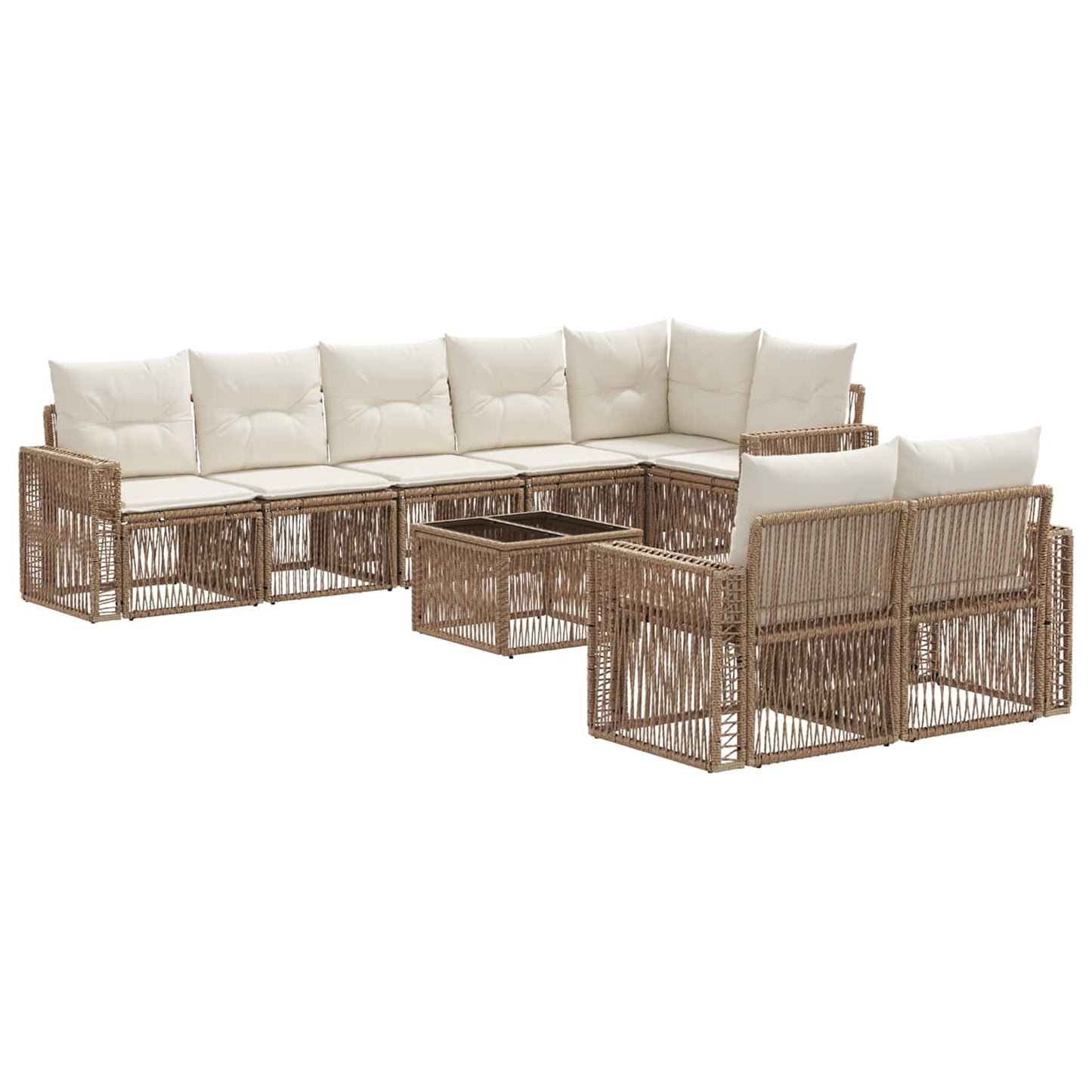 Set Divano da Giardino 9 pcs Beige e Bianco Crema polyrattan | homemem39