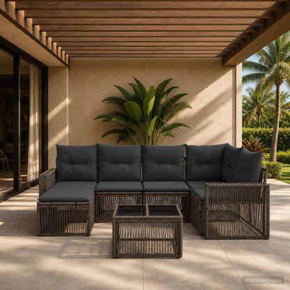 Set Divano da Giardino 7 pcs Grigio e Grigio Scuro polyrattan | homemem39