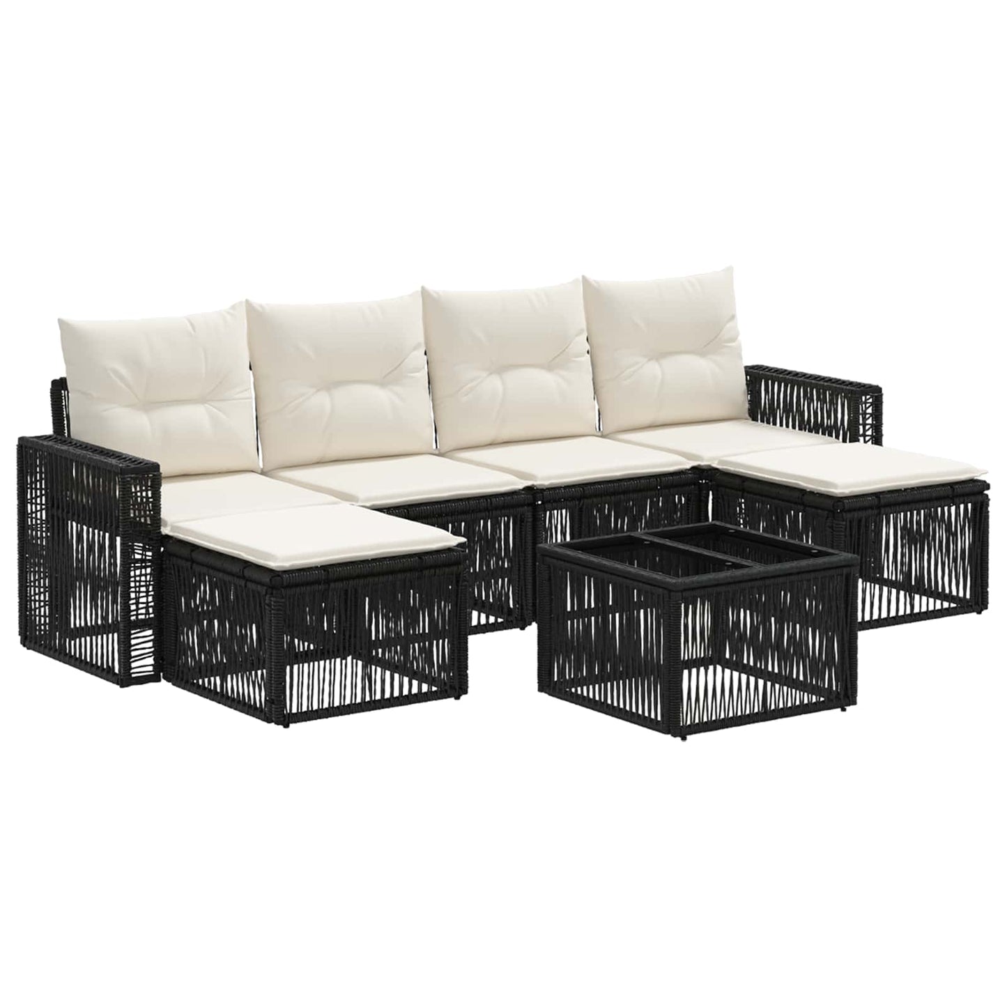 Set Divano da Giardino 7 pcs Nero e Bianco Crema polyrattan | homemem39