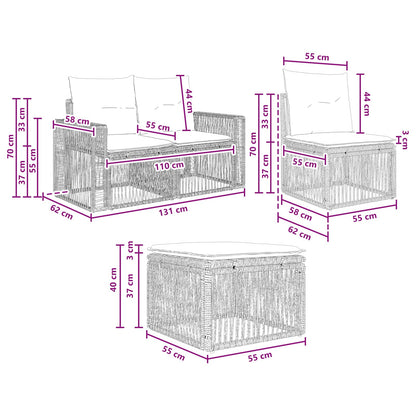 Set Divano da Giardino 7 pcs Nero e Bianco Crema polyrattan