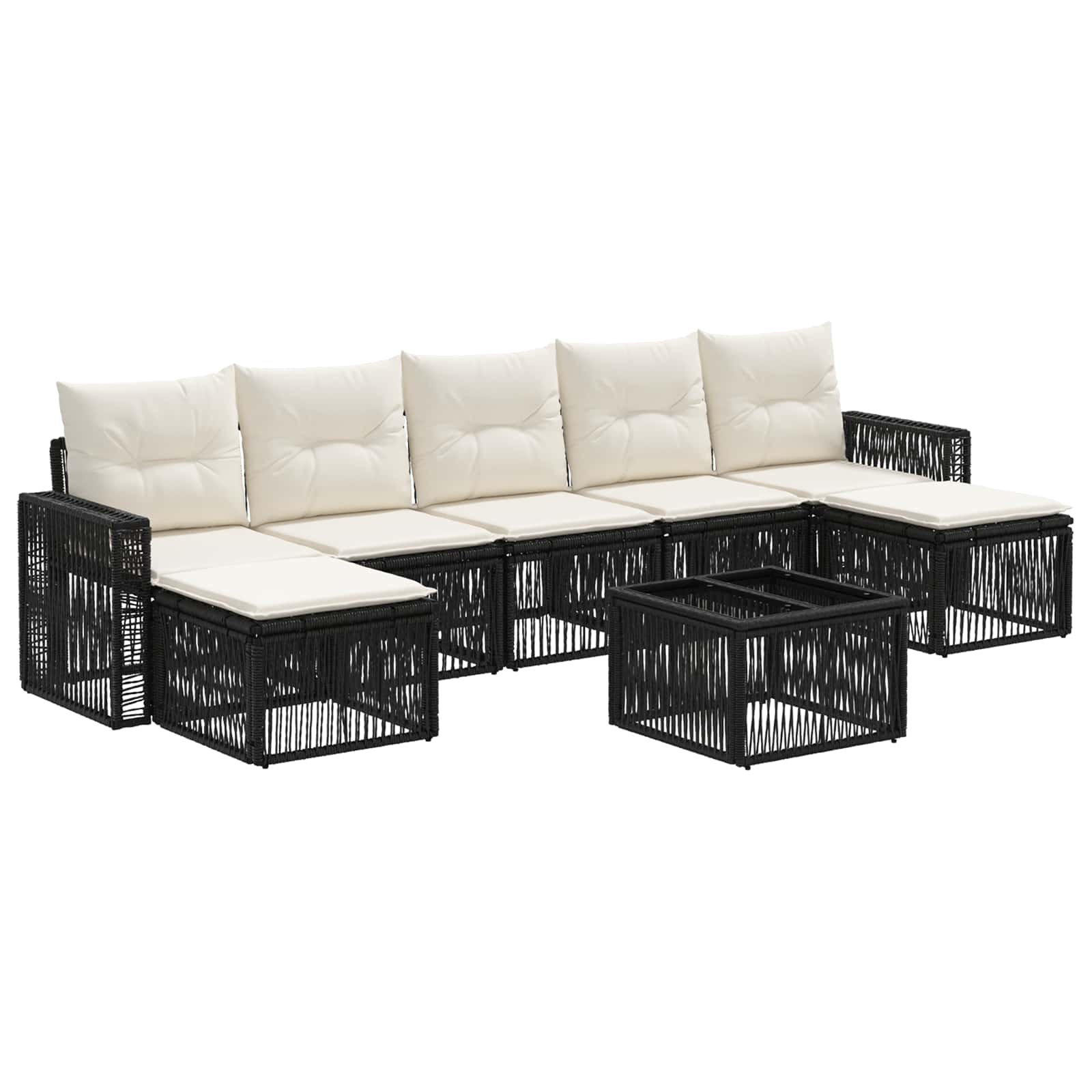 Set Divano da Giardino 8 pcs Nero e Bianco Crema polyrattan | homemem39