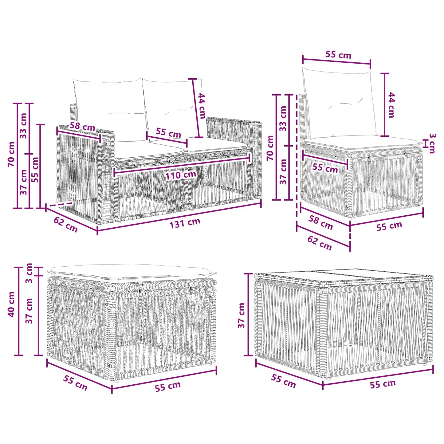 Set Divano da Giardino 8 pcs Nero e Bianco Crema polyrattan | homemem39