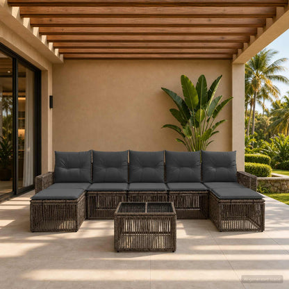 Set Divano da Giardino 8 pcs Grigio e Grigio Scuro polyrattan | homemem39