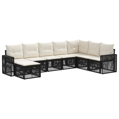 Set Divano da Giardino 8 pcs Nero e Bianco Crema polyrattan | homemem39