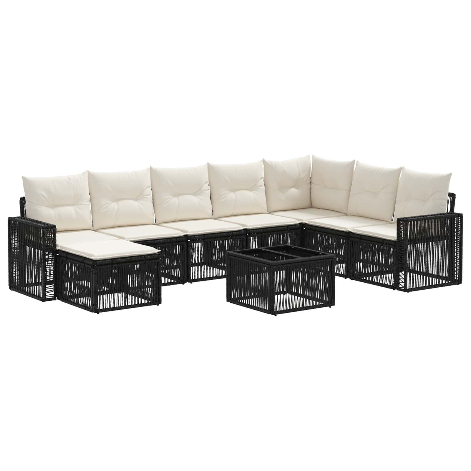 Set Divano da Giardino 9 pcs Nero e Bianco Crema polyrattan | homemem39