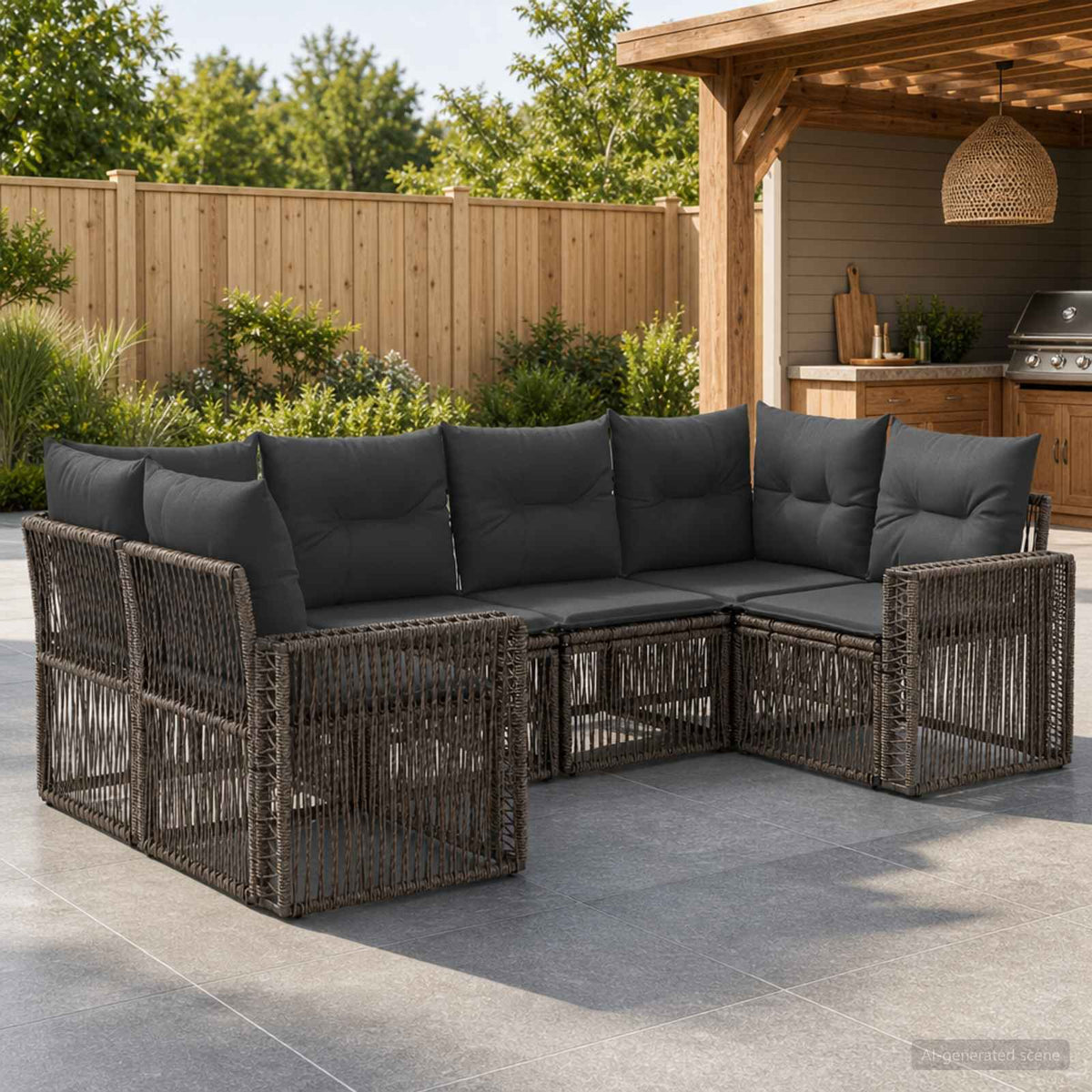 Set Divano da Giardino 6 pz 6 posto Grigio e Grigio Scuro | homemem39