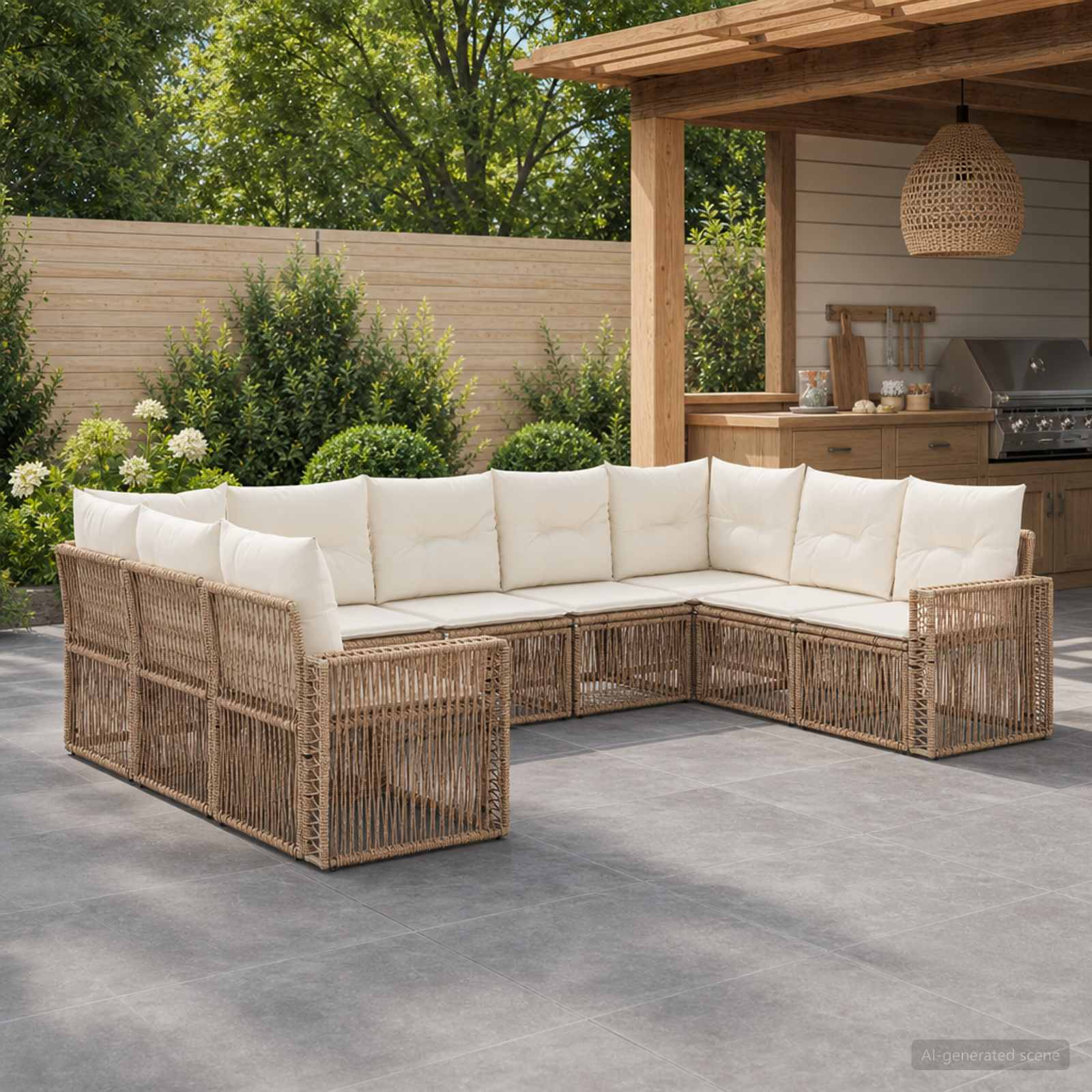 Set Divano da Giardino 9 pcs Beige e Bianco Crema polyrattan | homemem39