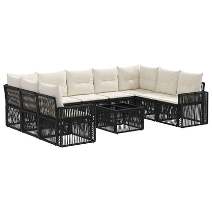 Set Divano da Giardino 10 pcs Nero e Bianco Crema polyrattan | homemem39