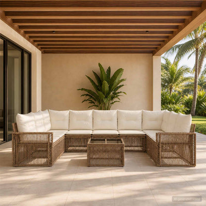 Set Divano da Giardino 10 pcs Beige e Bianco Crema polyrattan | homemem39