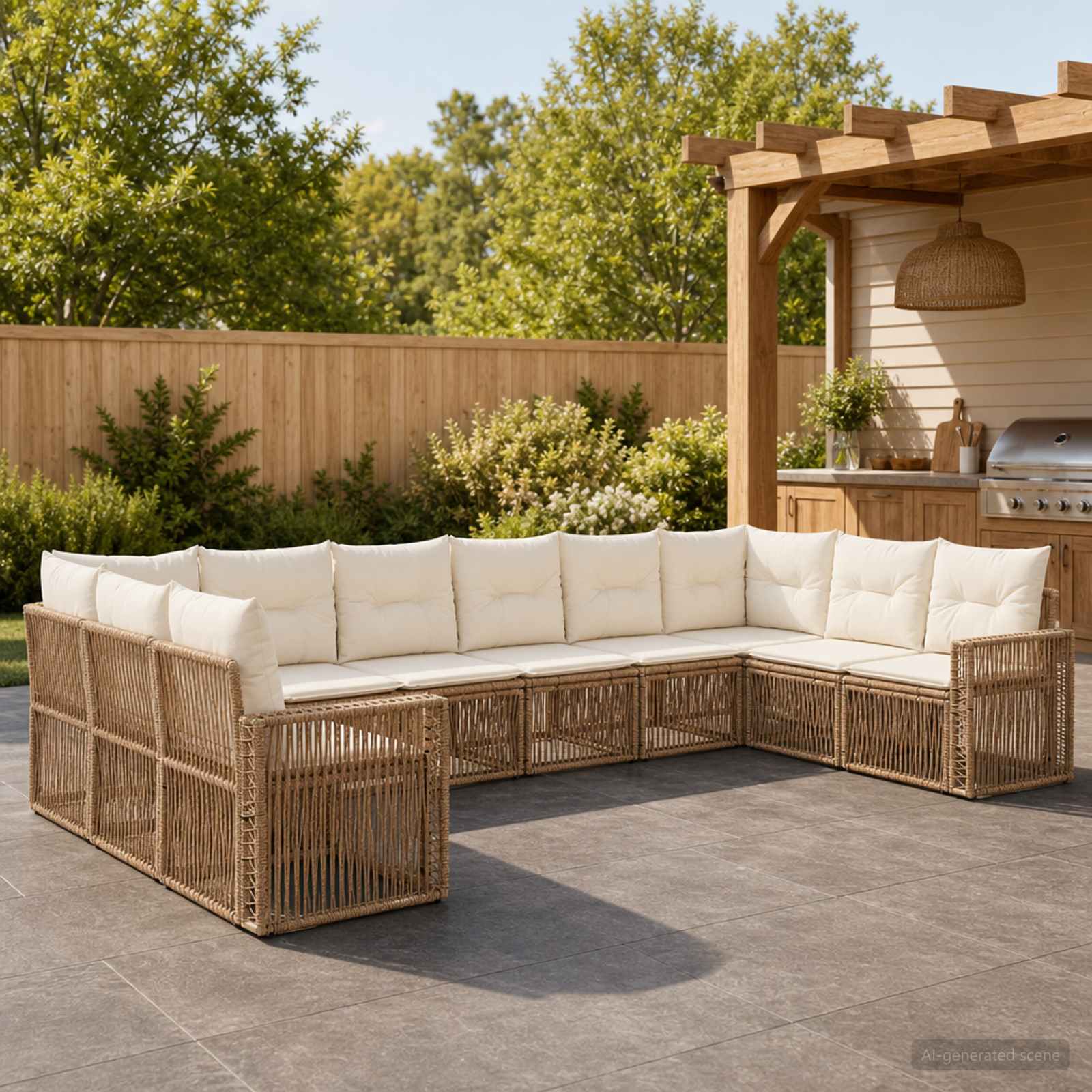 Set Divano da Giardino 10 pcs Beige e Bianco Crema polyrattan | homemem39