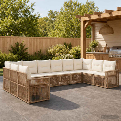 Set Divano da Giardino 10 pcs Beige e Bianco Crema polyrattan | homemem39