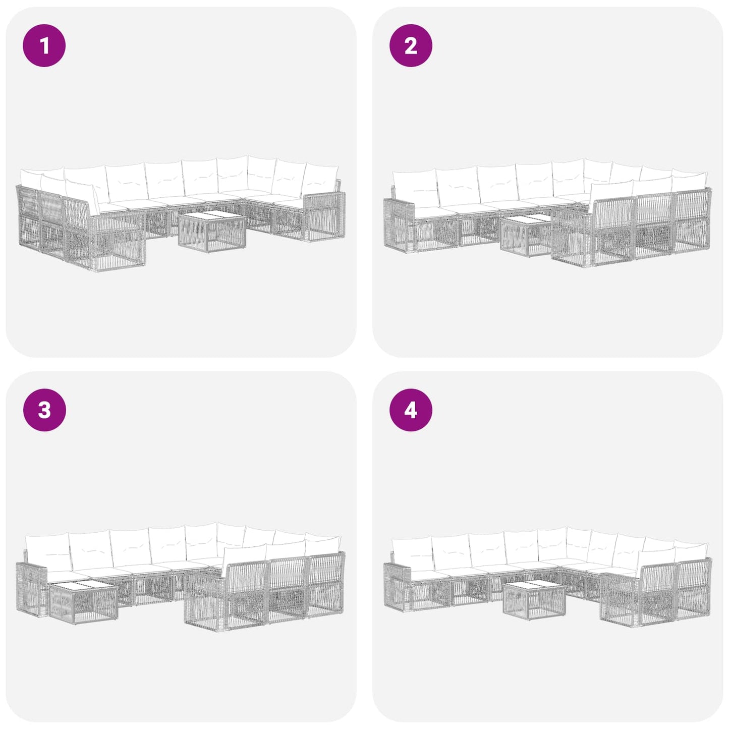 Set Divano da Giardino 11 pcs Nero e Bianco Crema polyrattan | homemem39