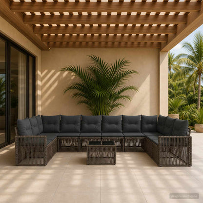 Set Divano da Giardino 11 pcs Grigio e Grigio Scuro polyrattan | homemem39