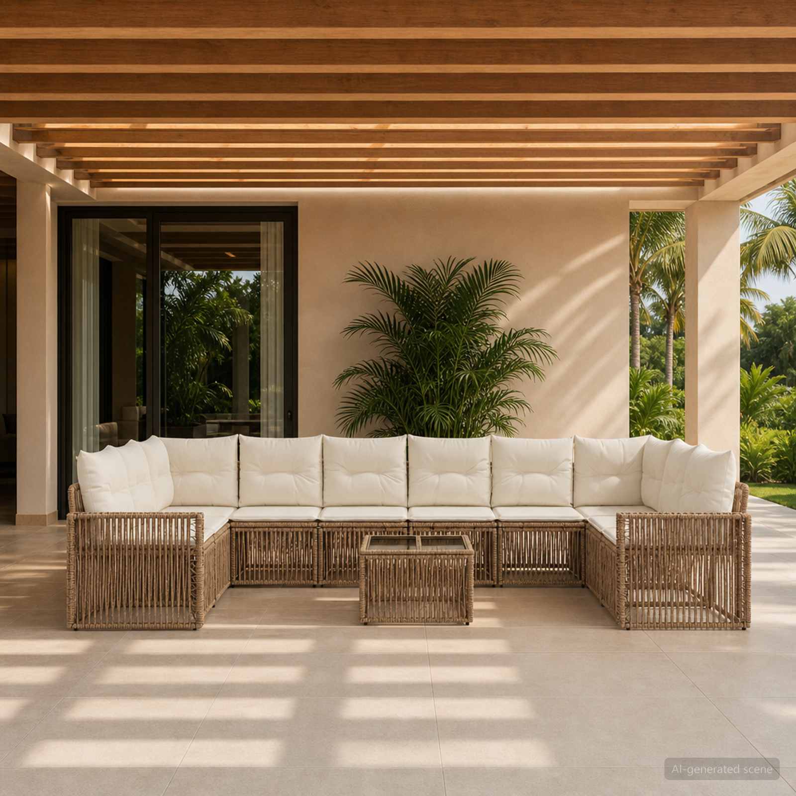 Set Divano da Giardino 11 pcs Beige e Bianco Crema polyrattan | homemem39