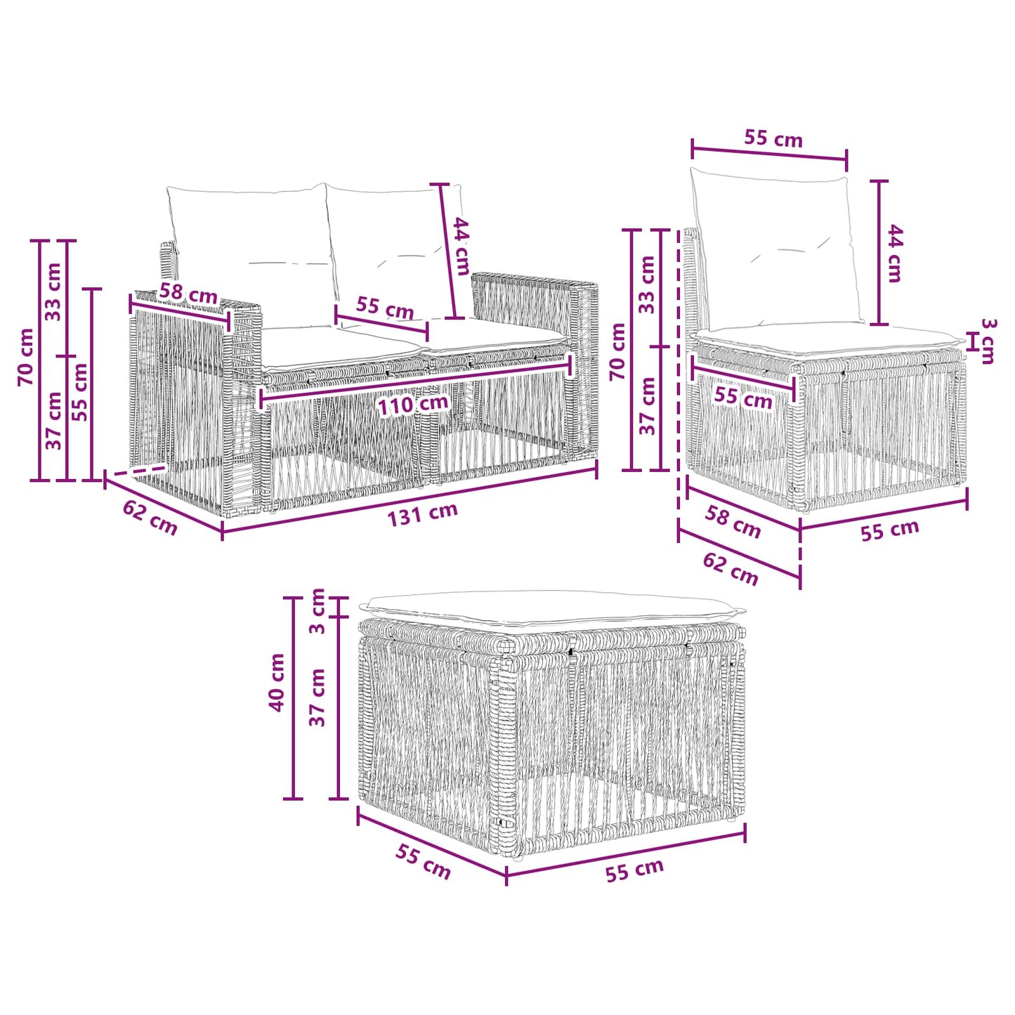 Set Divano da Giardino 9 pcs Nero e Bianco Crema polyrattan | homemem39